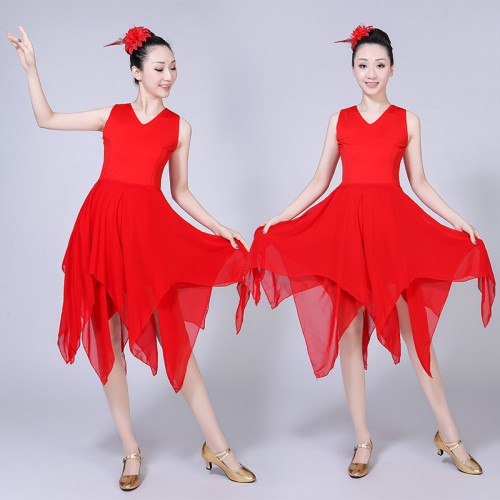 Women's modern dance ballet dress white red black performance competition long ballet dancing dresses